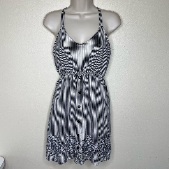 Judith March Stripe Ruffle Racerback Rosette Hem Black White Dress Women Large - Picture 15 of 15